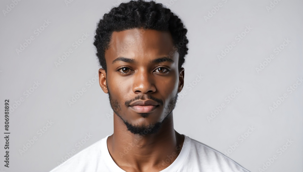 handsome charming black african male model studio portrait on plain white background from Generative AI handsome charming black african male model studio portrait on plain white background from Generative AI