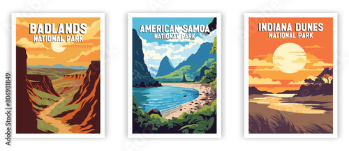 Badlands, American Samoa, Indiana Dunes Illustration Art. Travel Poster Wall Art. Minimalist Vector art
