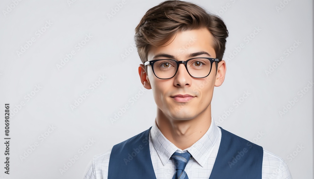 handsome charming nerd male model studio portrait on plain white background from Generative AI handsome charming nerd male model studio portrait on plain white background from Generative AI