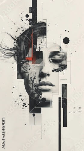 Wallpaper Mural Dynamic graphic poster with a foreigners portrait, segmented and suspended in space, using negative space to emphasize disconnection and identity Torontodigital.ca