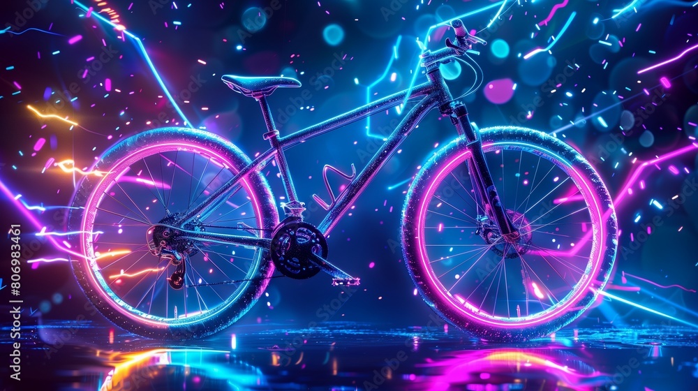 Fototapeta premium Bicycle's intricate frame highlighted by a halo of colorful, ethereal lights.