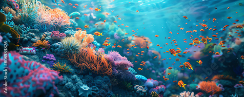 Illustrate a vibrant coral reef teeming with life
