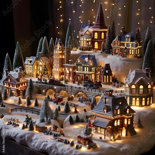 Christmas and New Year miniature village in the snow. Christmas decoration.