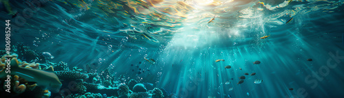 Immerse in the dreamlike fusion of Futurism and Dadaism beneath the waves, capturing the whimsical chaos of underwater life through a unique birds eye view that defies conventions photo
