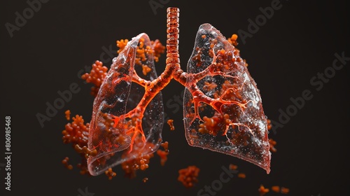 3D illustration of a pair of human lungs with the bronchial tree photo