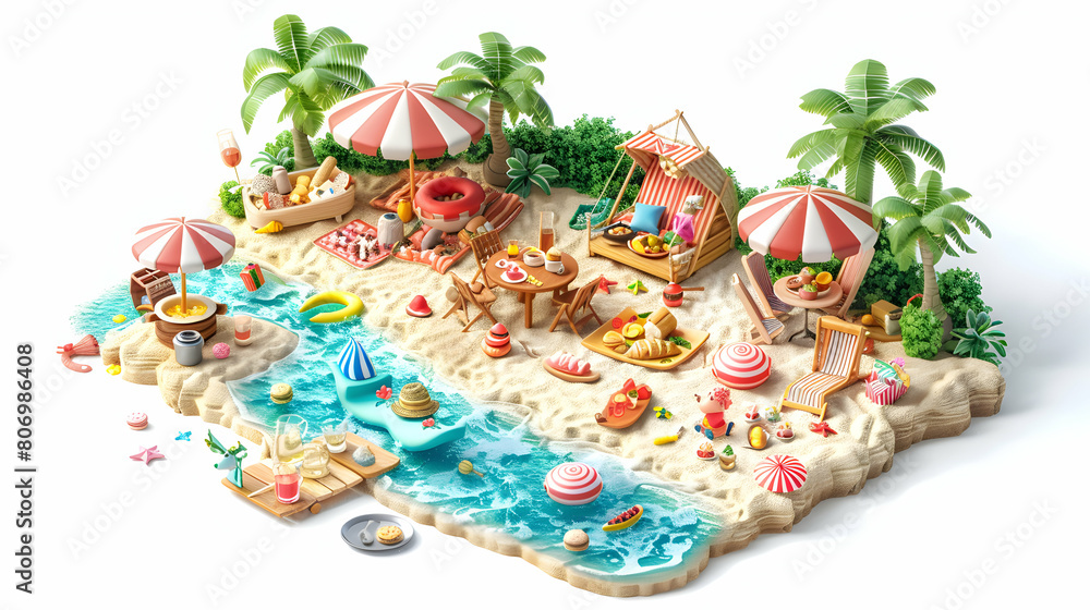 Family Fun Beach Picnic for Mother s Day   Festive 3D Flat Icon with Food, Sun, and Celebrations in Isometric Scene