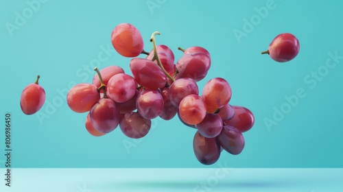 Conceptual art poster depicting grape segments in a levitating, orderly fashion with a crisp, minimalist background photo