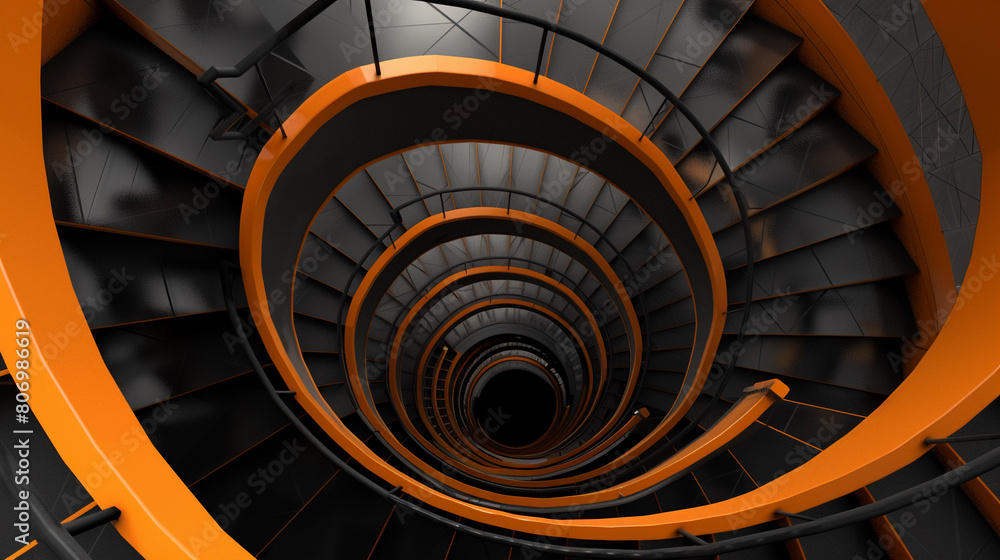 Fototapeta premium Futuristic Orange and Black Spiral Staircase