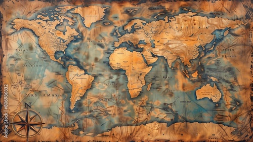 Aged canvas sea map highlighting prevailing winds, currents, and subtly depicted land masses with a historical allure.
