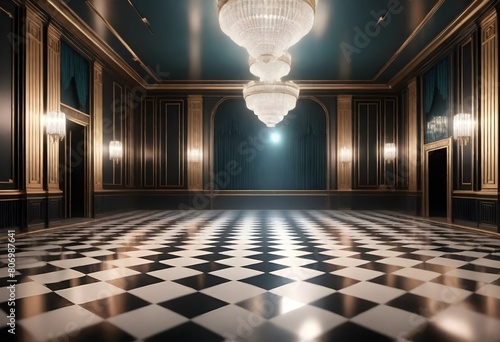 A realistic 8k art deco ballroom with a glossy che (2) photo