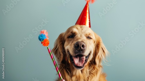 A Joyful Dog Celebrating Festively photo