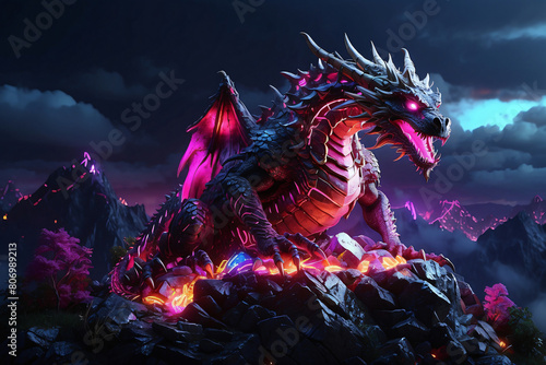 Mighty dragons guard treasures on top of mountains