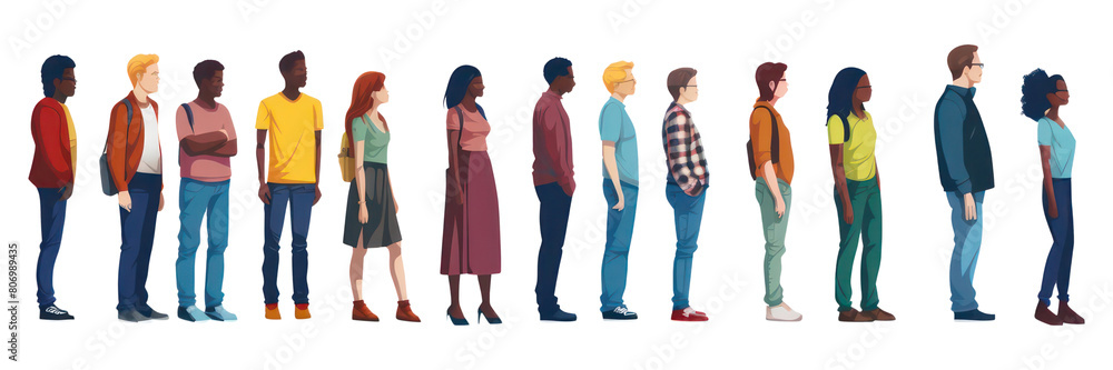 PNG Diverse people standing order white background. PNG Diverse people standing order white background.