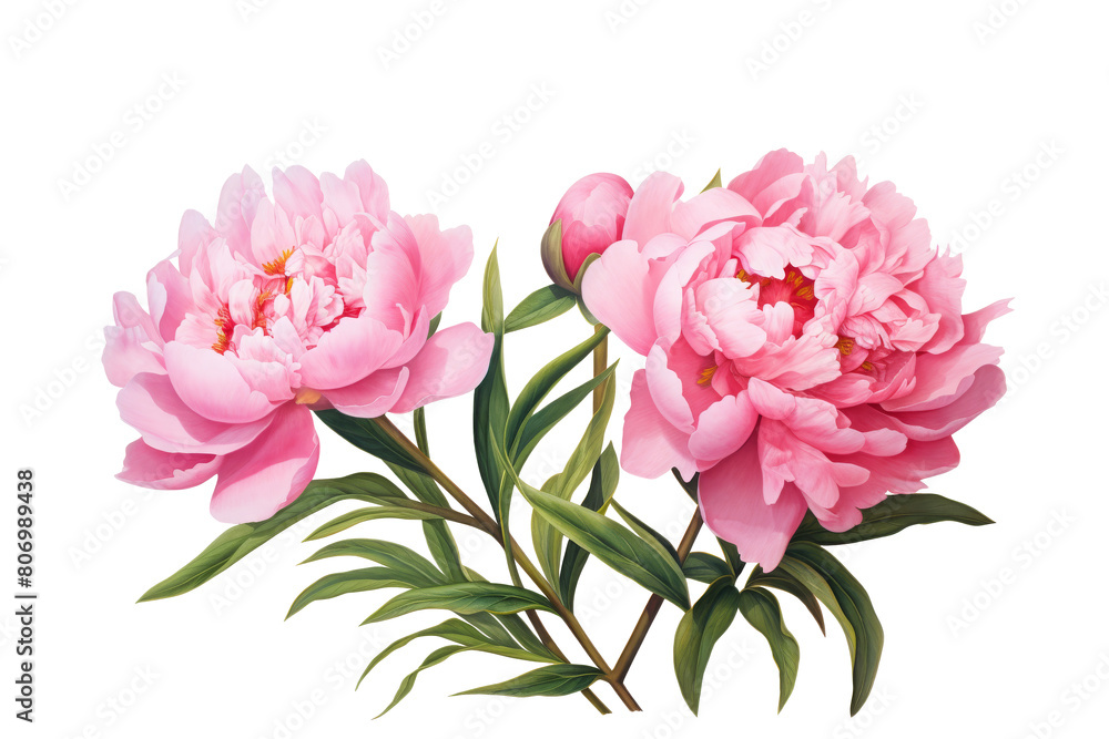 Naklejka premium Lush Pink Peonies Illustration on Transparent Background
