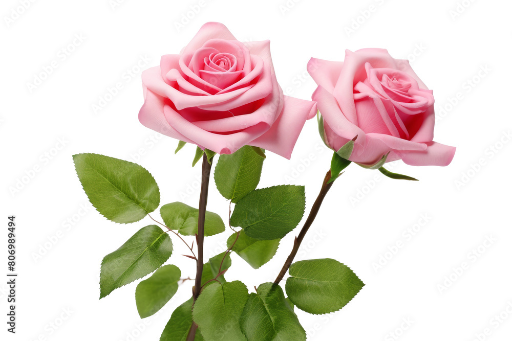 Perfect Pink Rose with Green Leaves Isolated on transparent Perfect Pink Rose with Green Leaves Isolated on transparent