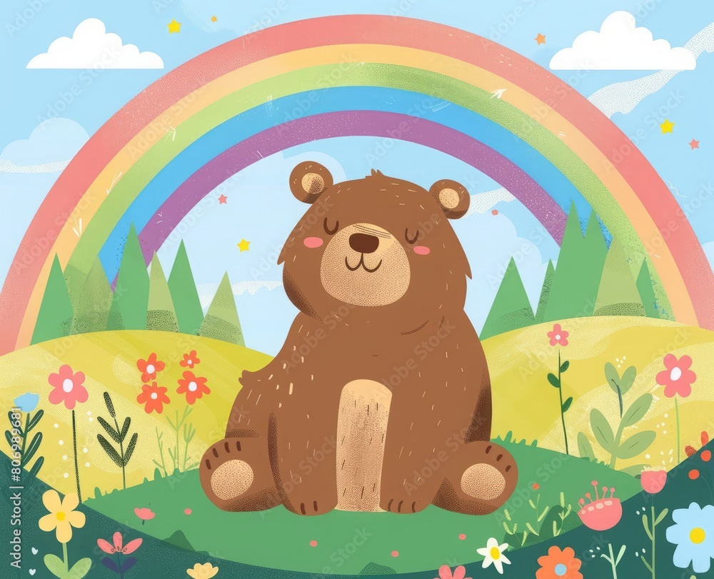 cartoon bear on a rainbow background. cartoon bear on a rainbow background.