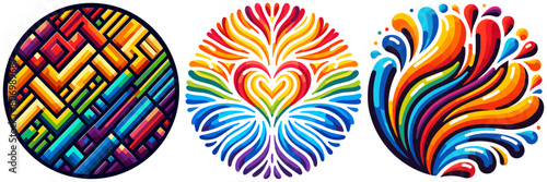 Set of abstract badges in rainbow colours of LGBT community flag