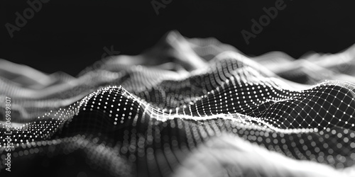 Wave of white particles abstract technology flow background sound mesh pattern or grid landscape digital data structure consist dot elements future vector illustration
 photo
