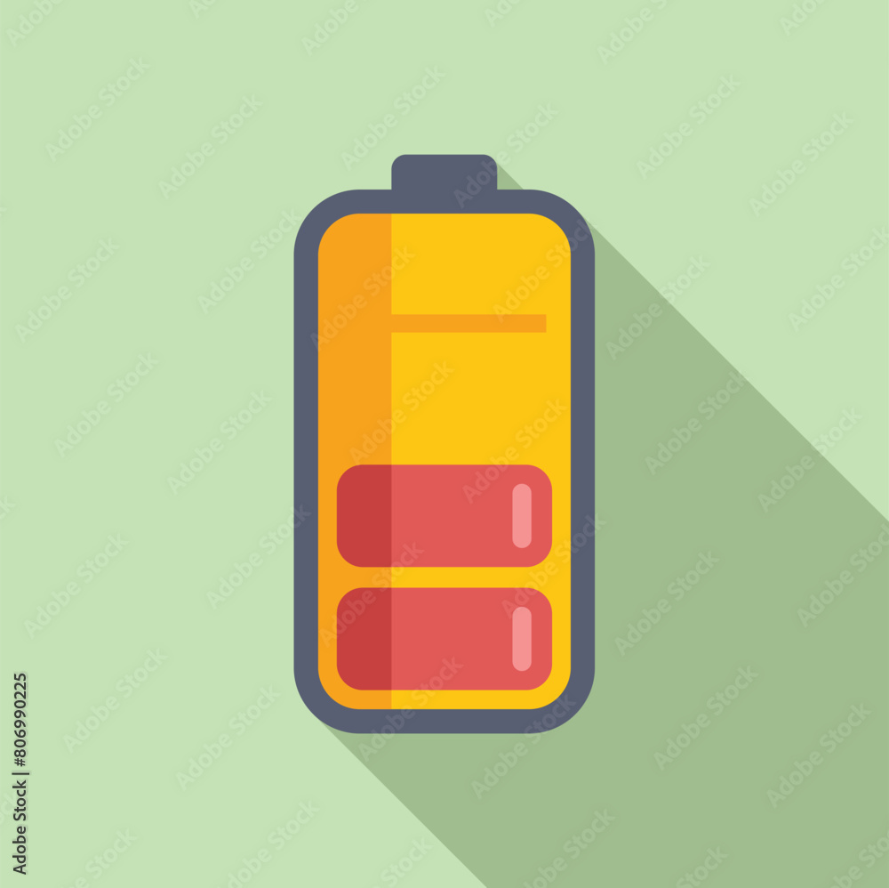 Half battery charge icon flat vector. Power low. Save full level Half battery charge icon flat vector. Power low. Save full level