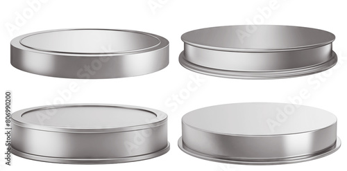 Set of shiny silver round pedestal displays, cut out