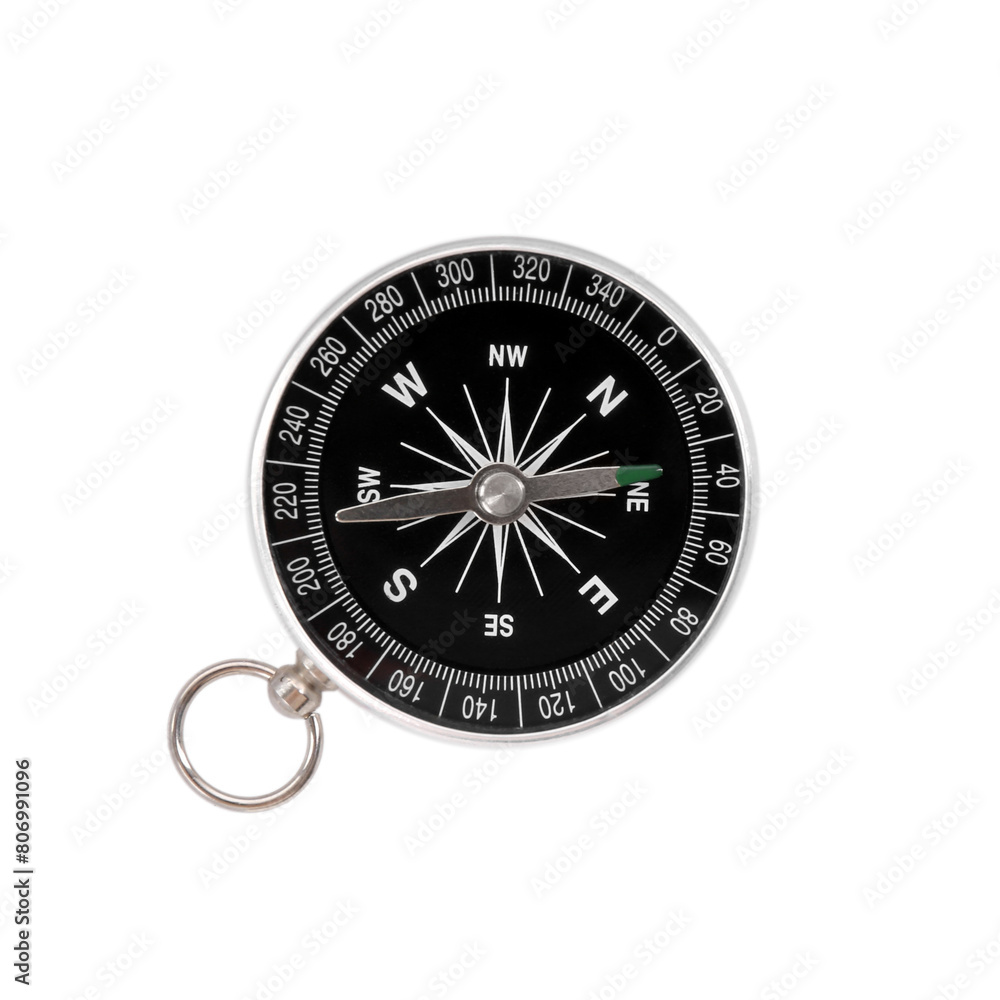 One compass isolated on white, top view. Tourist equipment One compass isolated on white, top view. Tourist equipment