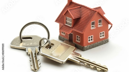 house keys with houseshaped keychain isolated on white background cut out photo photo
