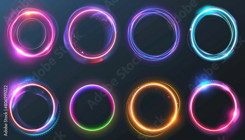abstract glowing neon rings with vibrant colors on dark background