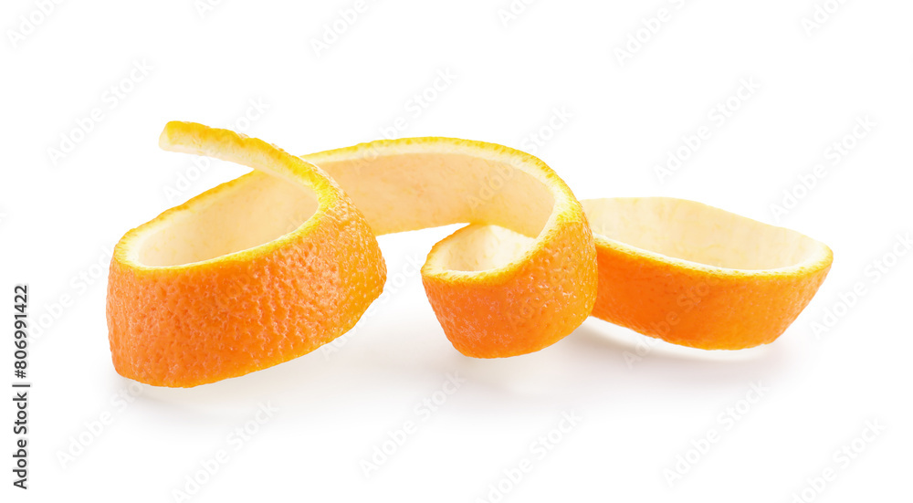 One fresh orange peel isolated on white One fresh orange peel isolated on white