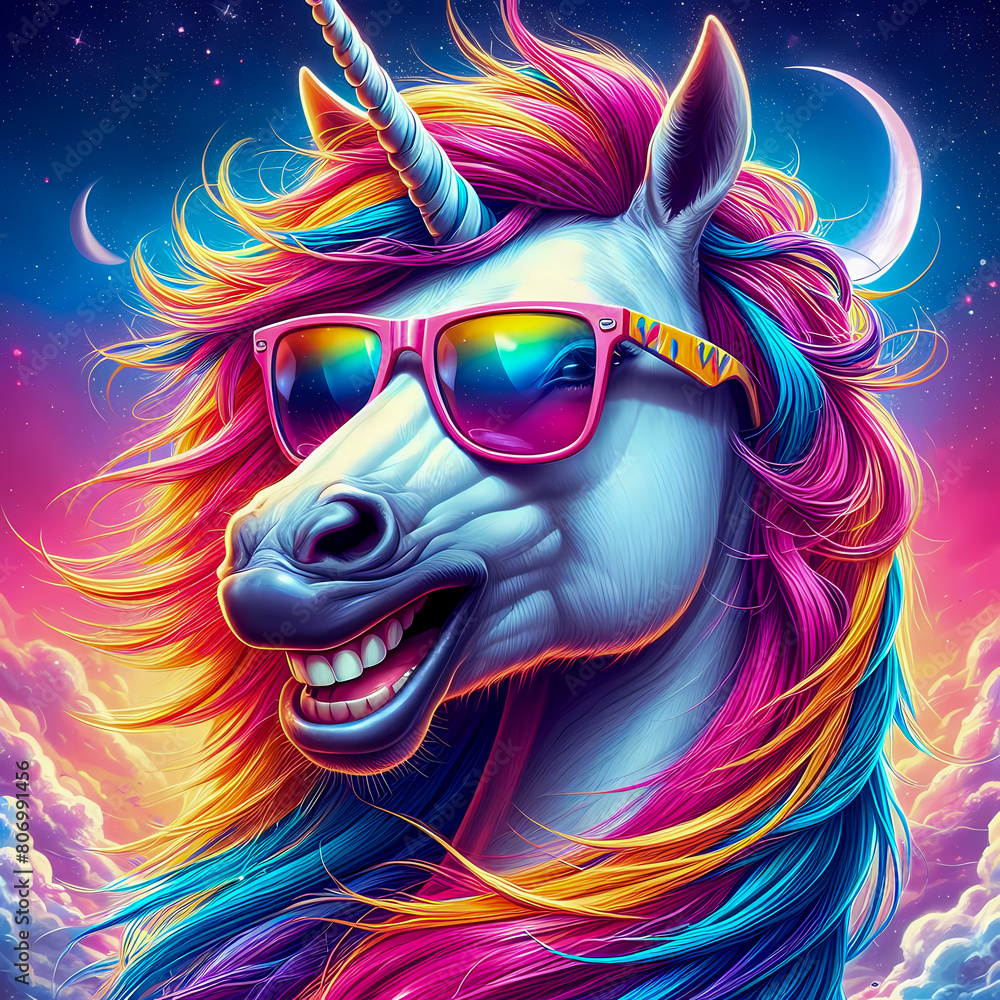 Digital art vibrant colorful unicorn