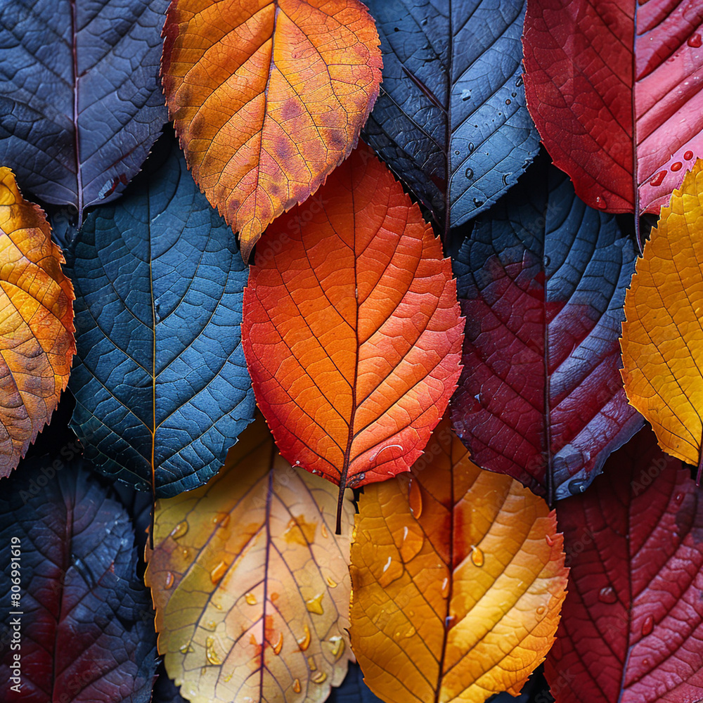 close up of autumn leaves. Multicolored fall leaves. Colorful autumn leaves.