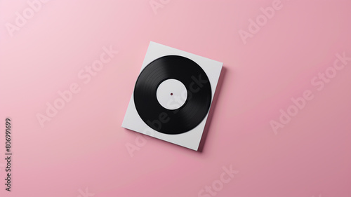 transient vinyl record mockup template on pink background photo