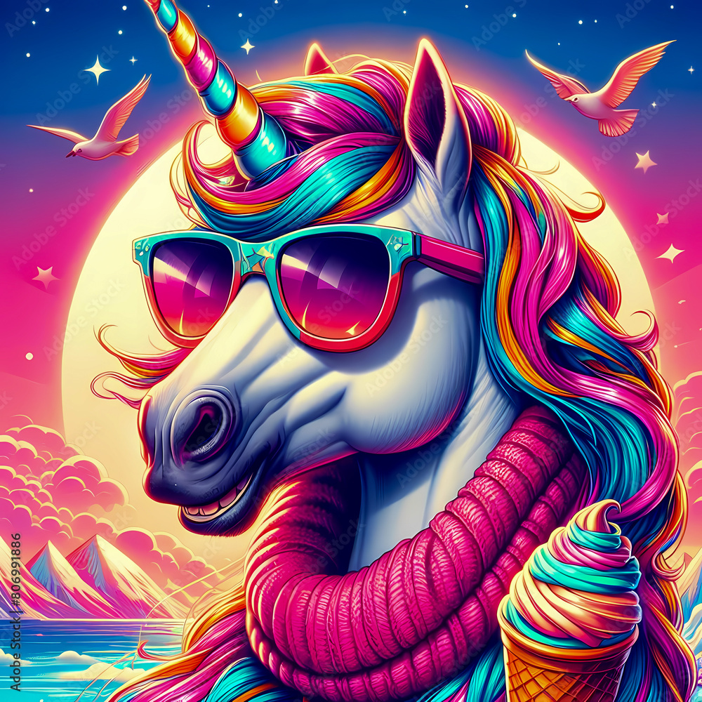 Digital art vibrant colorful unicorn