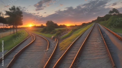 railway track on beautiful sky at sunset.generative.ai 