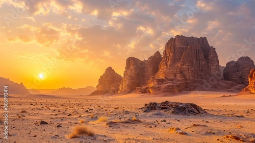 majestic rocky mountains bathed in golden sunset light al ula desert landscape saudi arabia