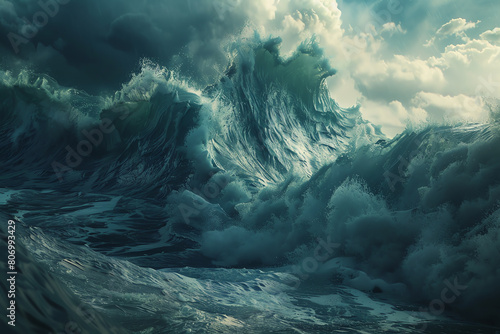 Surrealism meets the high seas with a long shot of a towering wave crashing photo