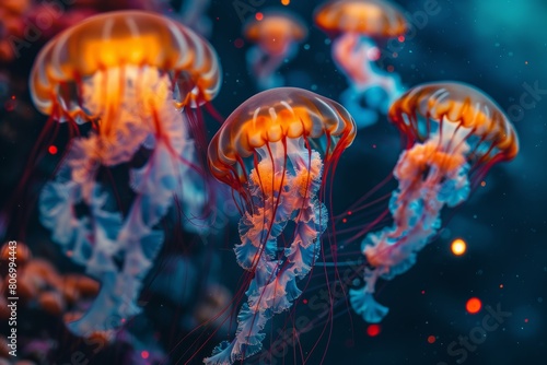 jellyfish underwater glows floating ocean sea