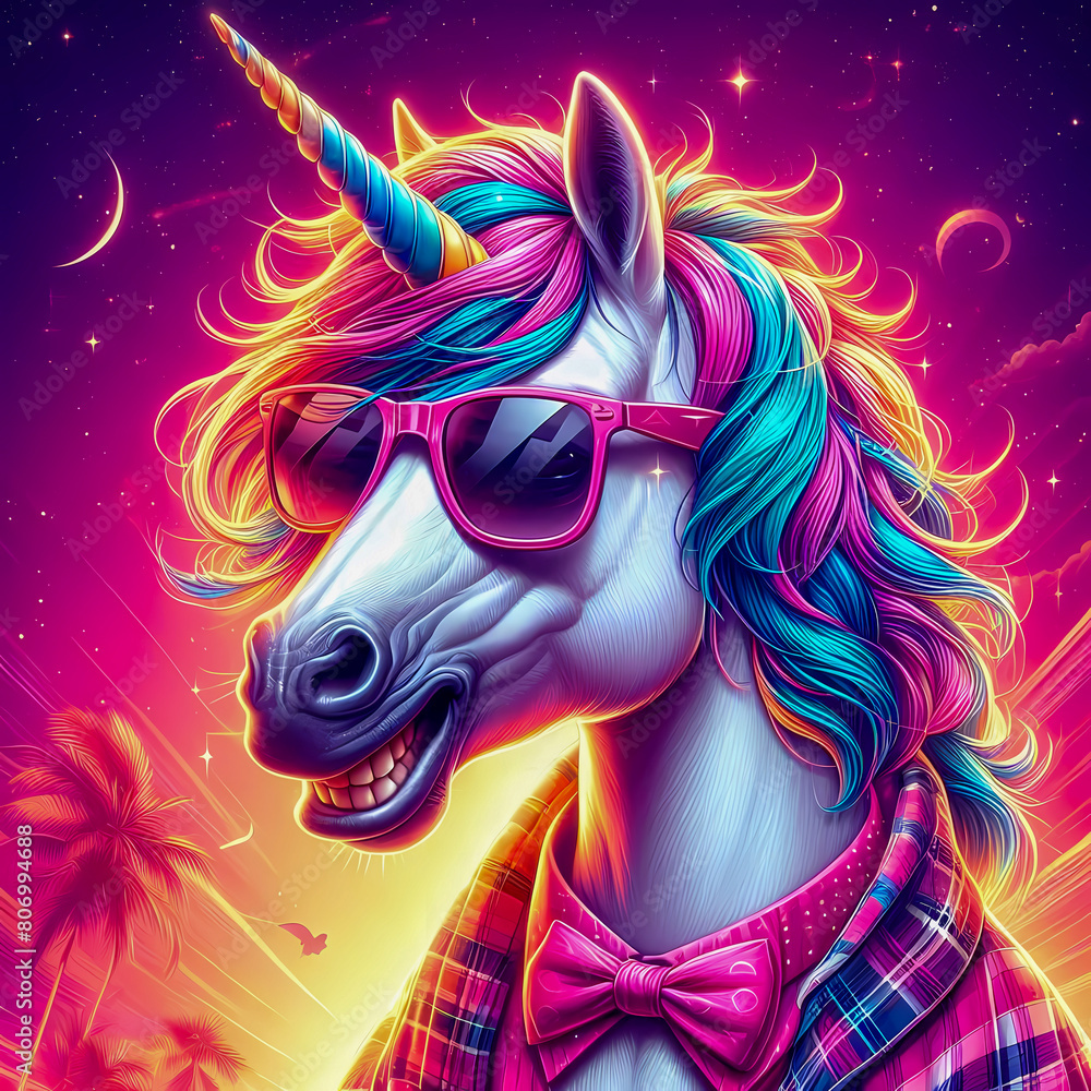 Digital art vibrant colorful unicorn