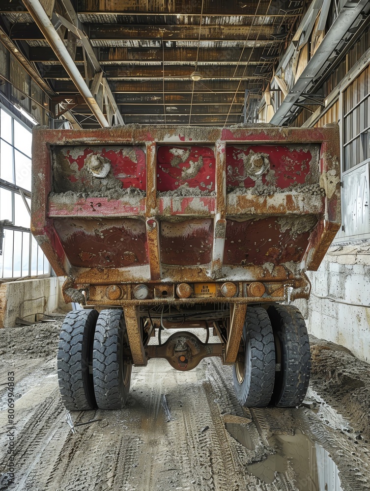 Obraz premium A behindthescenes look at the maintenance of a cement dump truck to ensure its efficiency on the job site