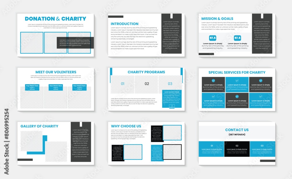 Charity powerpoint presentation design and Fundraising banner event Donation poster template vector