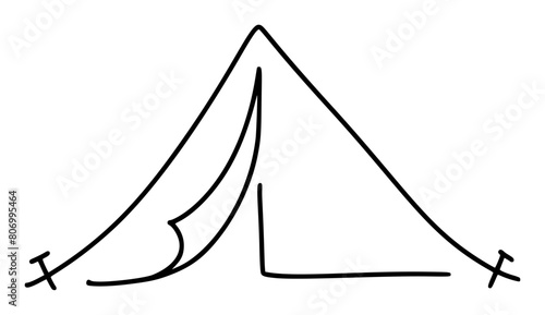 Tent doodle tourism icon. Hand drawn vector camp clip art illustration for children book, web design