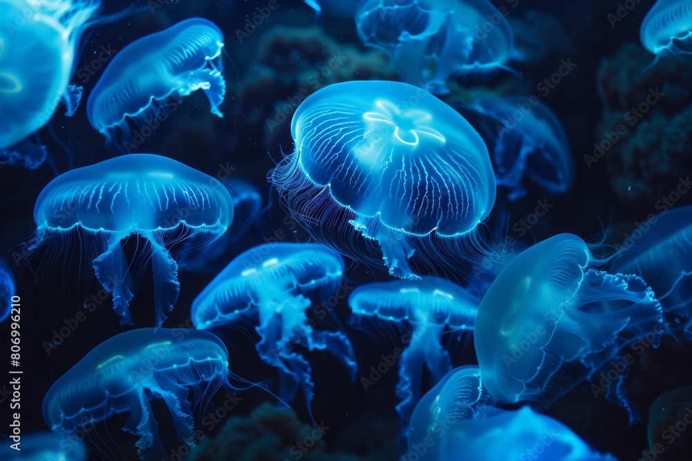 jellyfish underwater glows floating ocean sea jellyfish underwater glows floating ocean sea