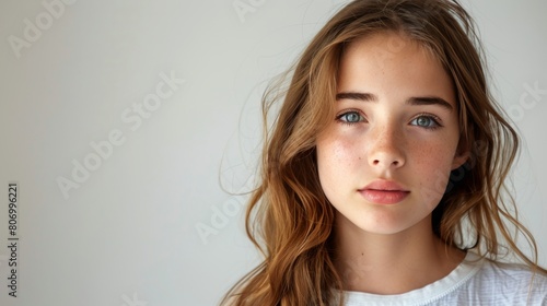 Young Girl With Long Hair and Blue Eyes