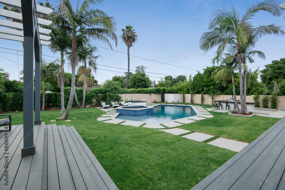 Exterior shot of a Modern New Construction Home in Los Angeles.