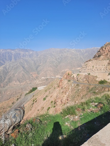 Beautiful daytime view of King Fahd road in Sarawat mountains near Al Baha, Saudi Arabia.