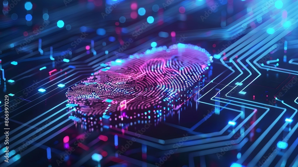 secure online authentication with fingerprint and erp system futuristic cybersecurity concept
