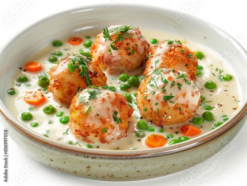 Norwegian Fiskeboller in white sauce with peas and carrots