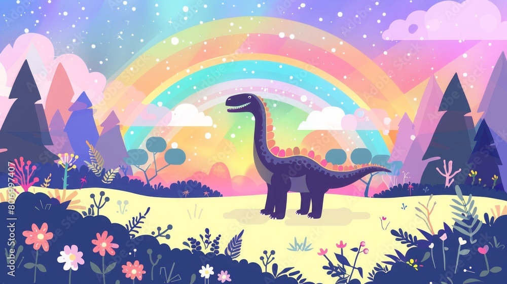 cartoon dinosaur on a rainbow background. cartoon dinosaur on a rainbow background.