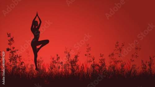 Woman Doing Yoga in Front of Red Sky