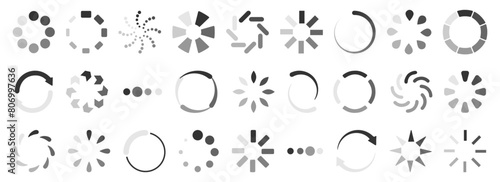 Loading process bar round element collection. Set of loading icons. Progress bar loading signs