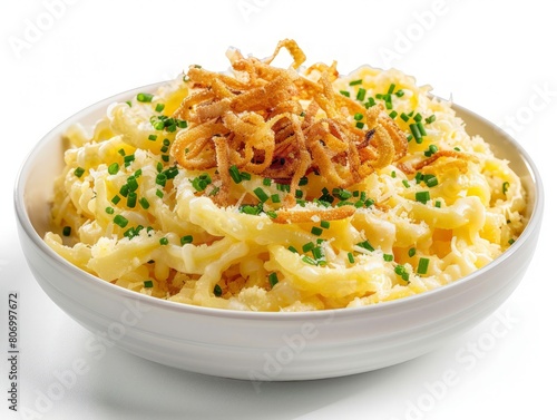German Spaetzle with cheese and fried onions